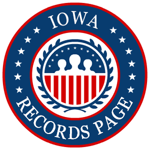 A red, white, and blue round logo with the words Iowa Records Page